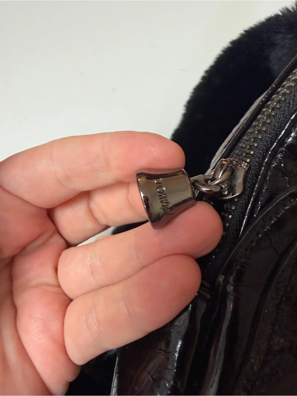 Betsey Johnson Black Glossy Meow In The Dark Cat Eyes Faux Fur Mini Backpack